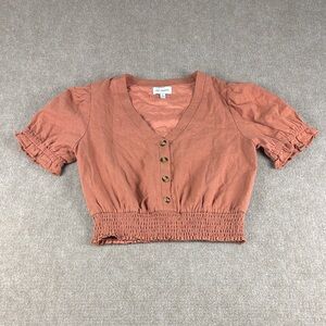 Lost + Wander Women's Cropped Pull On Terracotta Smocked Blouse Size S NWOT